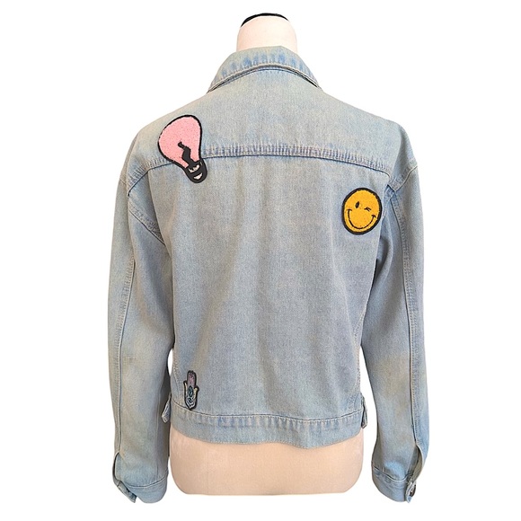 Compania Fantastica Blue Denim Jean Applique Jacket With Colorful Patchwork Sz M - Picture 4 of 16